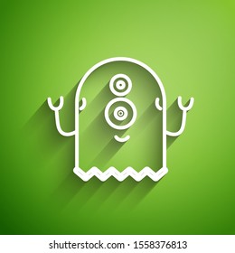 White line Alien icon isolated on green background. Extraterrestrial alien face or head symbol.  Vector Illustration