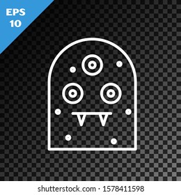 White line Alien icon isolated on transparent dark background. Extraterrestrial alien face or head symbol.  Vector Illustration