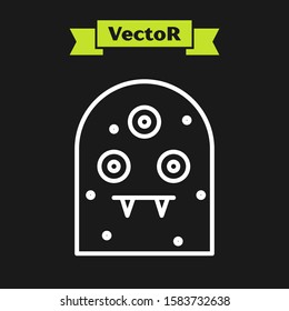 White line Alien icon isolated on black background. Extraterrestrial alien face or head symbol.  Vector Illustration
