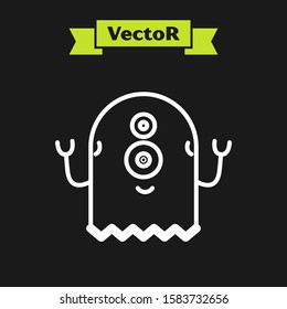 White line Alien icon isolated on black background. Extraterrestrial alien face or head symbol.  Vector Illustration