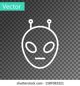 White line Alien icon isolated on transparent background. Extraterrestrial alien face or head symbol.  Vector Illustration
