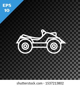 White line All Terrain Vehicle or ATV motorcycle icon isolated on transparent dark background. Quad bike. Extreme sport.  Vector Illustration