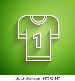 White line American football jersey icon isolated on green background. Football uniform sign.  Vector Illustration