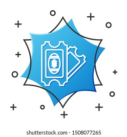 White line American Football ticket icon isolated on white background. Blue hexagon button. Vector Illustration