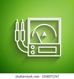 White line Ampere meter, multimeter, voltmeter icon isolated on green background. Instruments for measurement of electric current.  Vector Illustration