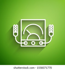 White line Ampere meter, multimeter, voltmeter icon isolated on green background. Instruments for measurement of electric current.  Vector Illustration