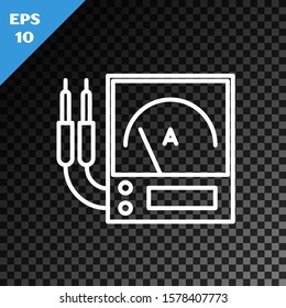 White line Ampere meter, multimeter, voltmeter icon isolated on transparent dark background. Instruments for measurement of electric current.  Vector Illustration