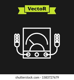 White line Ampere meter, multimeter, voltmeter icon isolated on black background. Instruments for measurement of electric current.  Vector Illustration