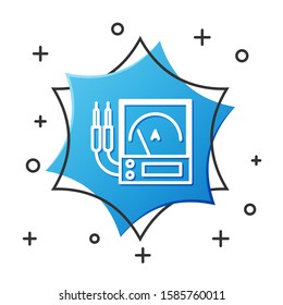 White line Ampere meter, multimeter, voltmeter icon isolated on white background. Instruments for measurement of electric current. Blue hexagon button. Vector Illustration