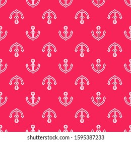 White line Anchor icon isolated seamless pattern on red background.  Vector Illustration
