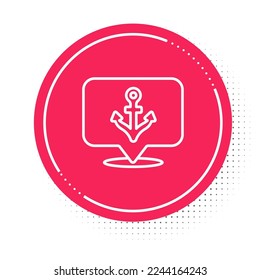 White line Anchor icon isolated on white background. Red circle button. Vector