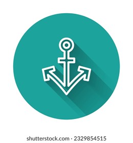 Icono de Anclaje de línea blanca aislado con fondo de sombra larga. Botón Círculo verde. Vector