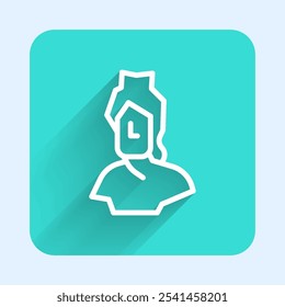 White line Ancient bust sculpture icon isolated with long shadow. Green square button. Vector