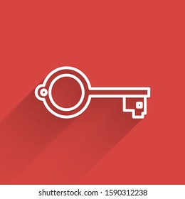White line Ancient key for game icon isolated with long shadow.  Vector Illustration