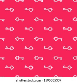 White line Ancient key for game icon isolated seamless pattern on red background.  Vector Illustration