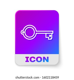 White line Ancient key for game icon isolated on white background. Rectangle color button. Vector Illustration