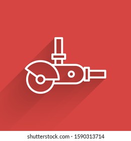 White line Angle grinder icon isolated with long shadow.  Vector Illustration