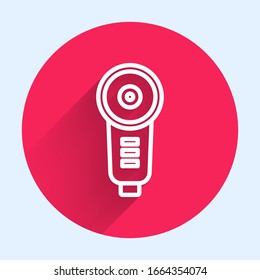 White line Angle grinder icon isolated with long shadow. Red circle button. Vector Illustration