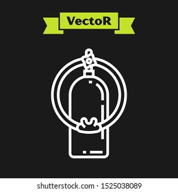 White line Aqualung icon isolated on black background. Oxygen tank for diver. Diving equipment. Extreme sport. Sport equipment.  Vector Illustration
