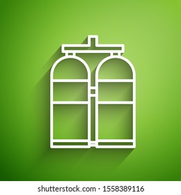 White line Aqualung icon isolated on green background. Oxygen tank for diver. Diving equipment. Extreme sport. Diving underwater equipment.  Vector Illustration