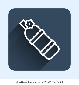 White line Aqualung icon isolated with long shadow background. Oxygen tank for diver. Diving equipment. Extreme sport. Diving underwater equipment. Blue square button. Vector