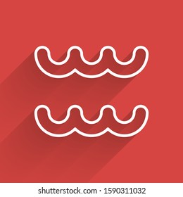 White line Aquarius zodiac sign icon isolated with long shadow. Astrological horoscope collection.  Vector Illustration