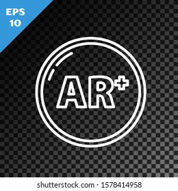 White line Ar, augmented reality icon isolated on transparent dark background.  Vector Illustration