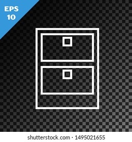 White line Archive papers drawer icon isolated on transparent dark background. Drawer with documents. File cabinet drawer. Office furniture.  Vector Illustration