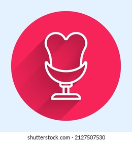 White line Armchair icon isolated with long shadow. Red circle button. Vector