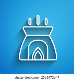 White line Aroma candle icon isolated on blue background. Long shadow. Vector