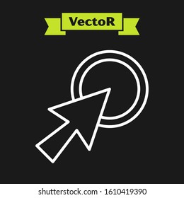 White line Arrow cursor icon isolated on black background.  Vector Illustration