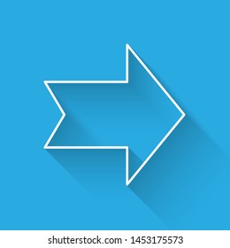 White line Arrow icon isolated with long shadow. Direction Arrowhead symbol. Navigation pointer sign.  Vector Illustration