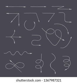 White line arrows on chalkboard background. Vector hand drawn illustration.