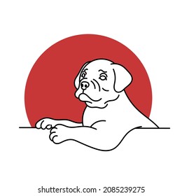 White line art bulldog on red circle background. suitable for product logos, communities and more. logo concept. British Bulldog