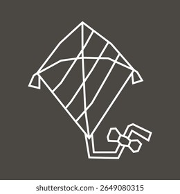 White Line Art Icon in Cutout Style of Flying Kite