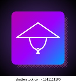 White line Asian conical hat icon isolated on black background. Chinese conical straw hat. Square color button. Vector Illustration