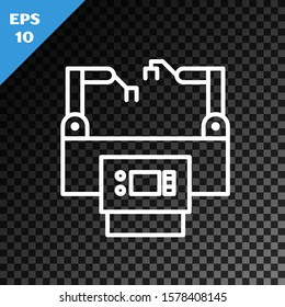White line Assembly line icon isolated on transparent dark background. Automatic production conveyor. Robotic industry concept.  Vector Illustration