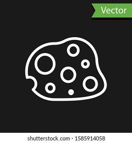 White line Asteroid icon isolated on black background.  Vector Illustration