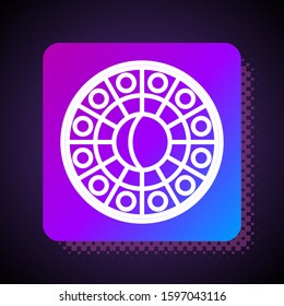 White line Astrology horoscope circle with zodiac icon isolated on black background. Square color button. Vector Illustration