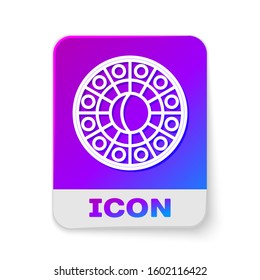 White line Astrology horoscope circle with zodiac icon isolated on white background. Rectangle color button. Vector Illustration