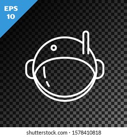 White line Astronaut helmet icon isolated on transparent dark background.  Vector Illustration