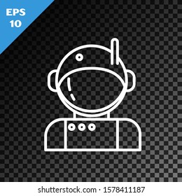 White line Astronaut icon isolated on transparent dark background.  Vector Illustration