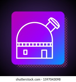 White line Astronomical observatory icon isolated on black background. Square color button. Vector Illustration