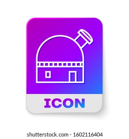White line Astronomical observatory icon isolated on white background. Rectangle color button. Vector Illustration