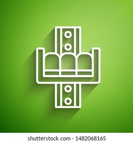 White line Attraction carousel icon isolated on green background. Amusement park. Childrens entertainment playground, recreation park.  Vector Illustration