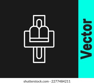 White line Attraction carousel icon isolated on black background. Amusement park. Childrens entertainment playground, recreation park.  Vector