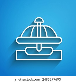 White line Attraction carousel icon isolated on blue background. Amusement park. Childrens entertainment playground, recreation park. Long shadow. Vector