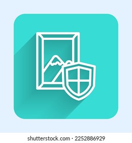 White line Auction painting icon isolated with long shadow background. Auction bidding. Sale and buyers. Green square button. Vector