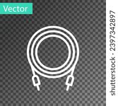 White line Audio jack icon isolated on transparent background. Audio cable for connection sound equipment. Plug wire. Musical instrument.  Vector