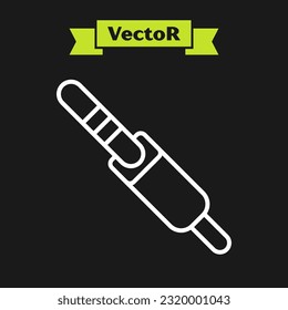 White line Audio jack icon isolated on black background. Audio cable for connection sound equipment. Plug wire. Musical instrument.  Vector